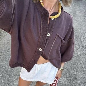 Free People Matilda Chocolate Brown Cropped Cardigan